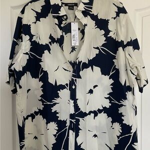Claiborne Men's Navy and Cream Floral Shirt